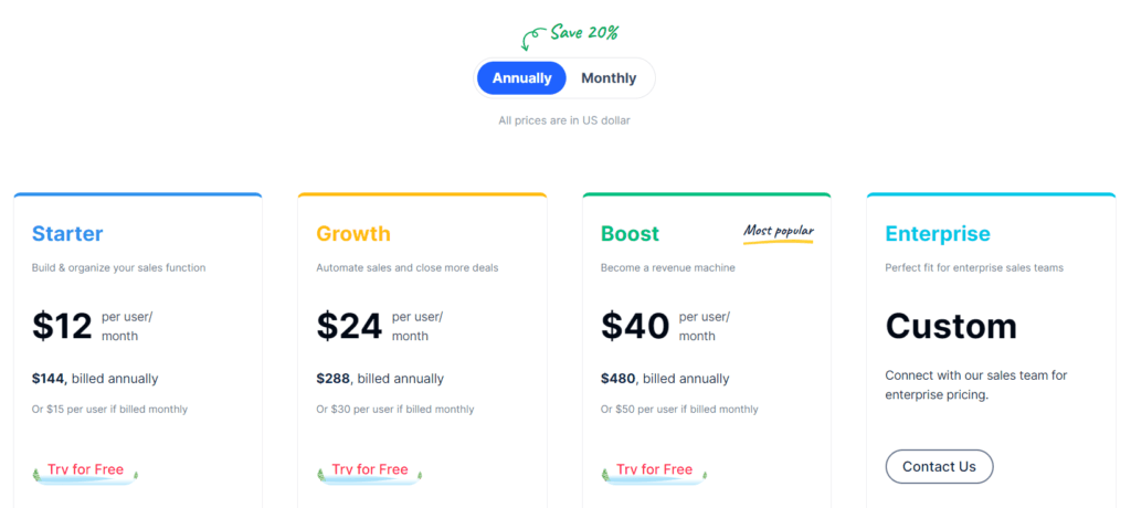 Pricing and plans of Salesmate CRM software.
