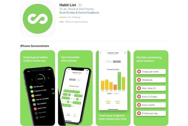 Habit List: Form good habits: this app starts small and lets you form habits by striking out successfully completed habits each day