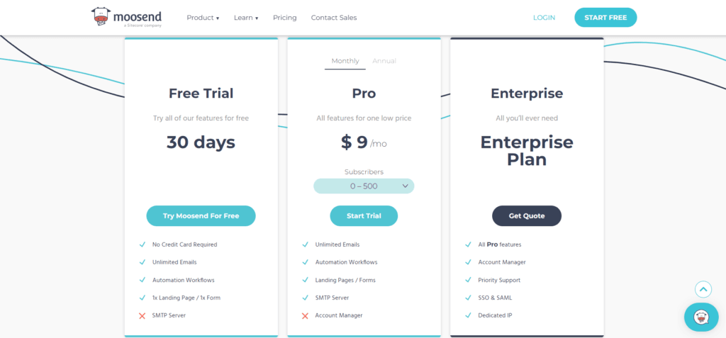 The plans offered by the Moosend automation marketing tool!
