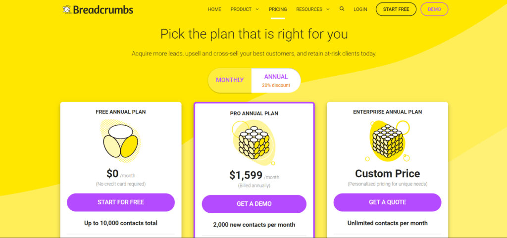 Breadcrumbs marketing automation tool mainly offers three plans.