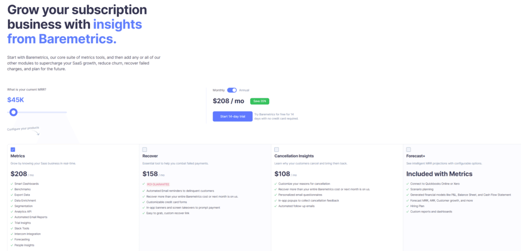 Baremetrics pricing