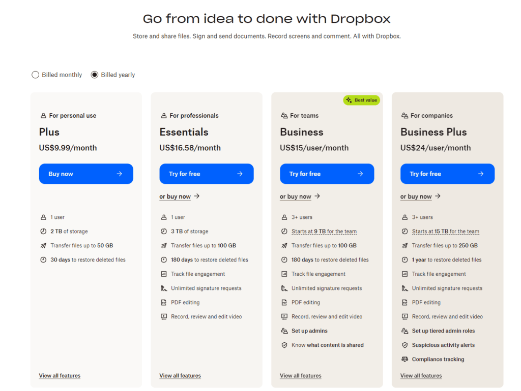 Dropbox price