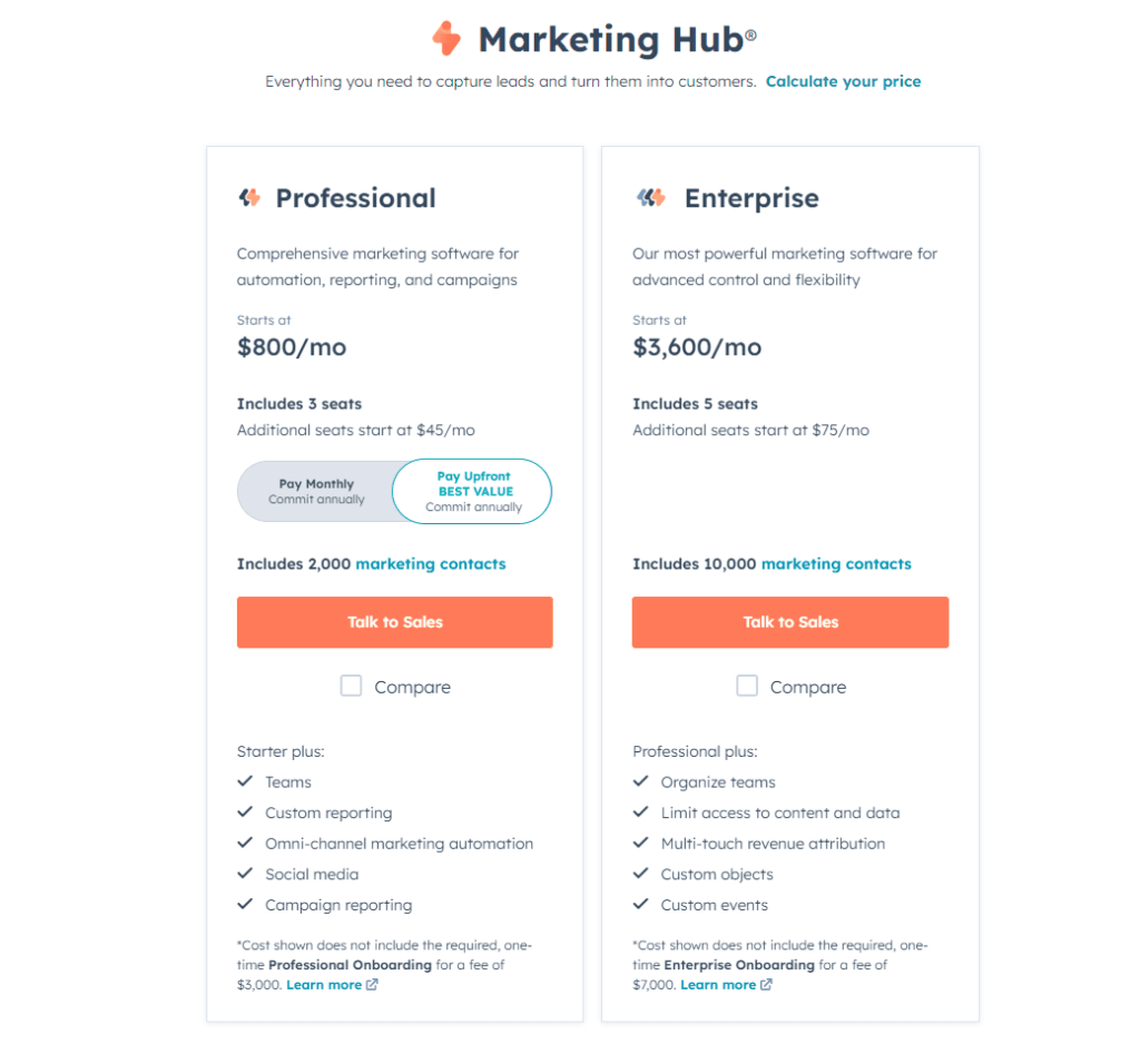 HubSpot CRM pricing