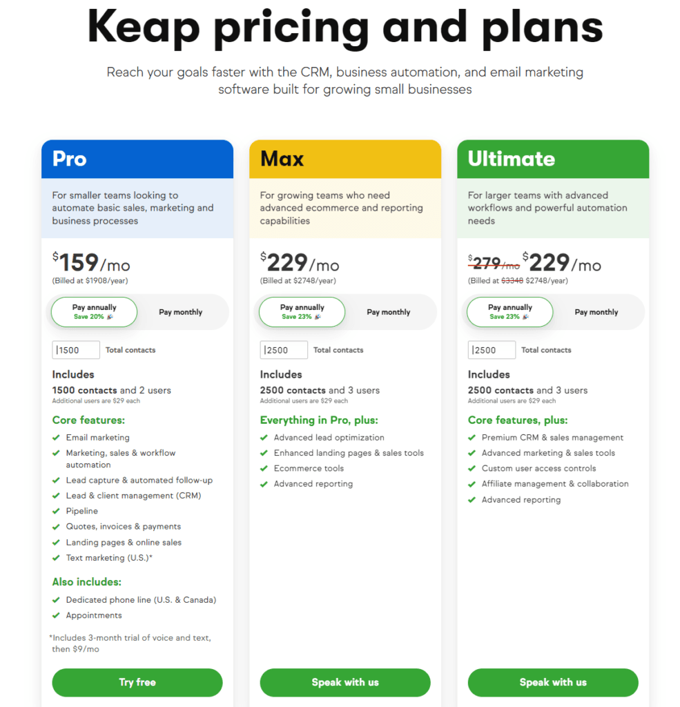 Keap pricing