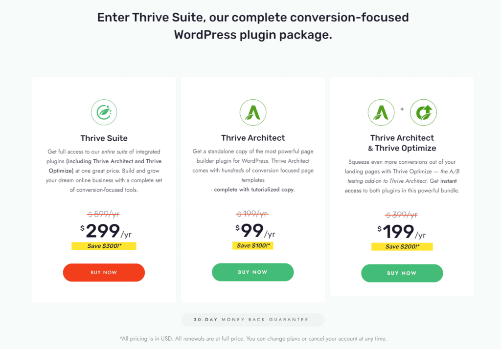 Thrive Architect is a landing page builder. Here is its homepage and pricing information.