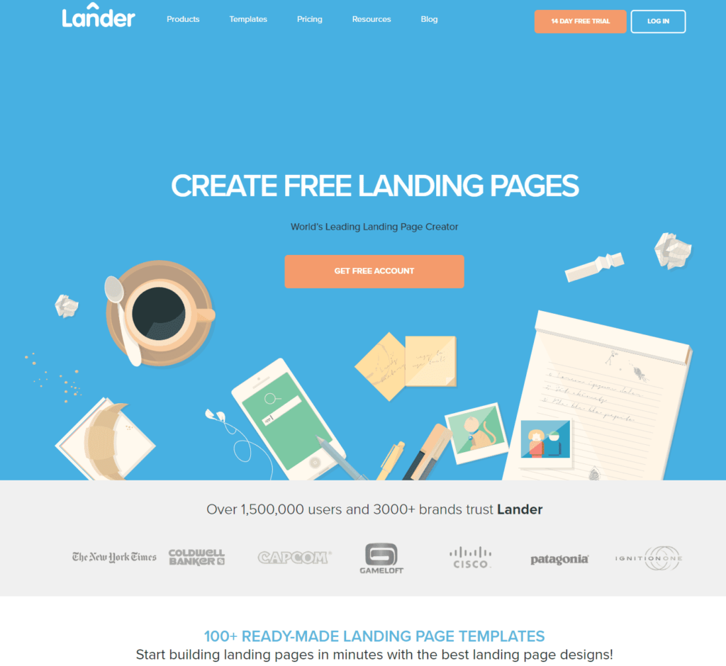 LanderApp is a landing page builder. Here is its homepage information.