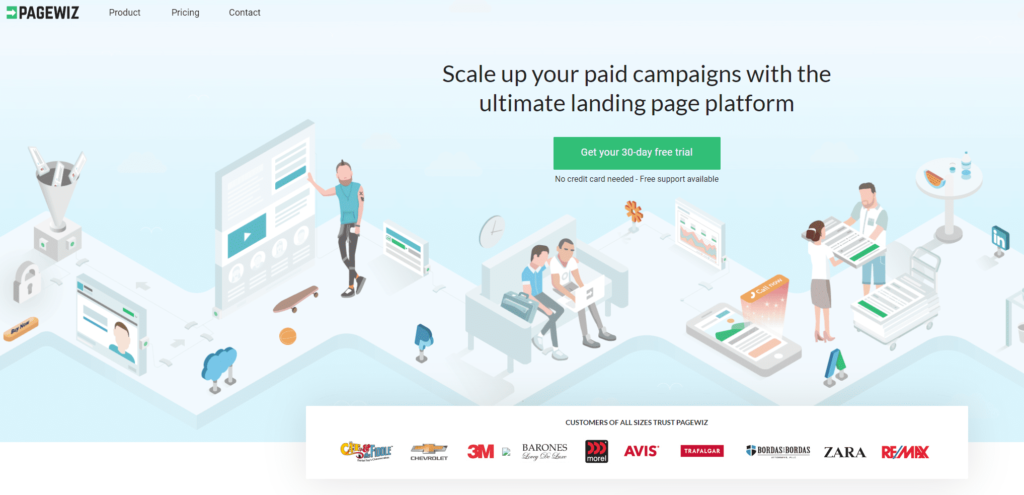 Pagewiz is a landing page builder. Here is its homepage.