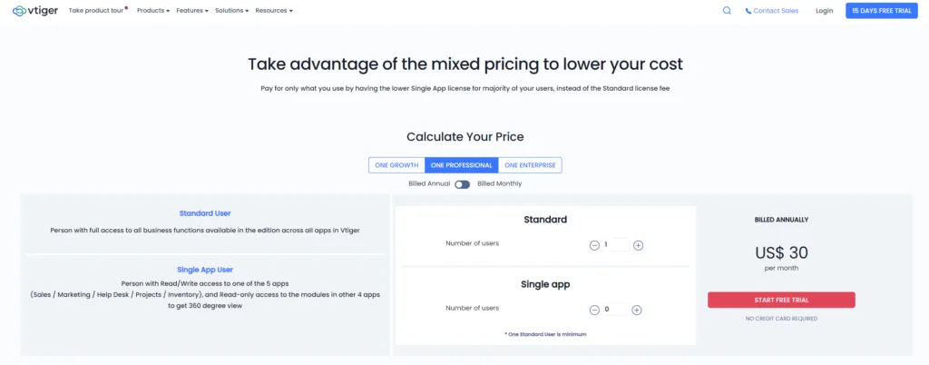 Vtiger Pricing 
