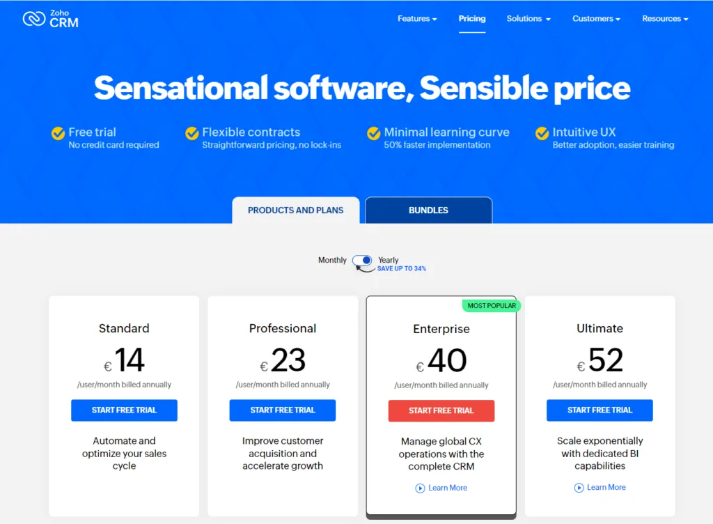 Zoho CRM pricing
