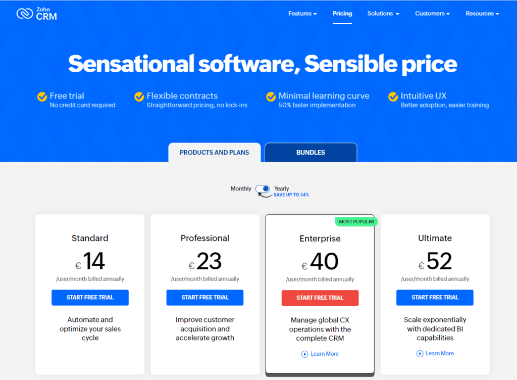 Zoho CRM pricing