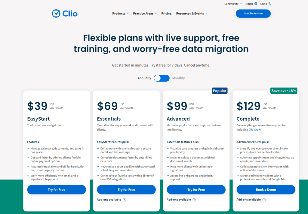 Clio’s Pricing 