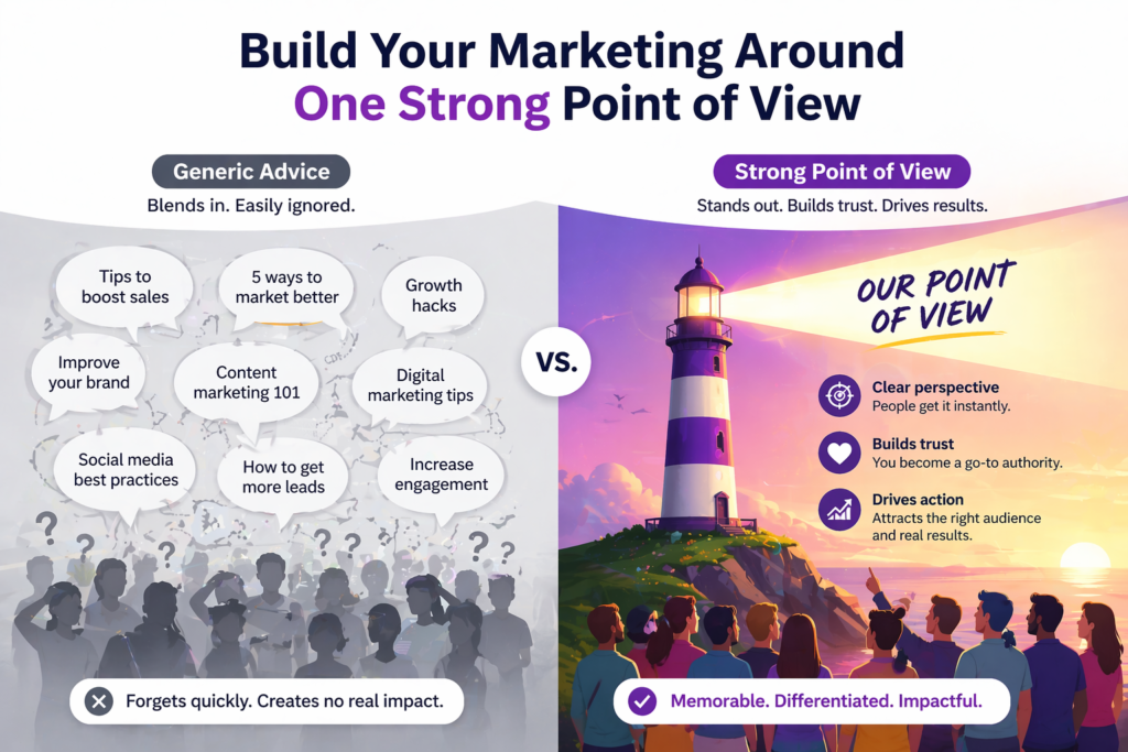 A point of view is not just an opinion thrown online for attention. It is a clear belief about what works, what does not, and why. It helps your brand become memorable because people can feel your thinking, not just your information.