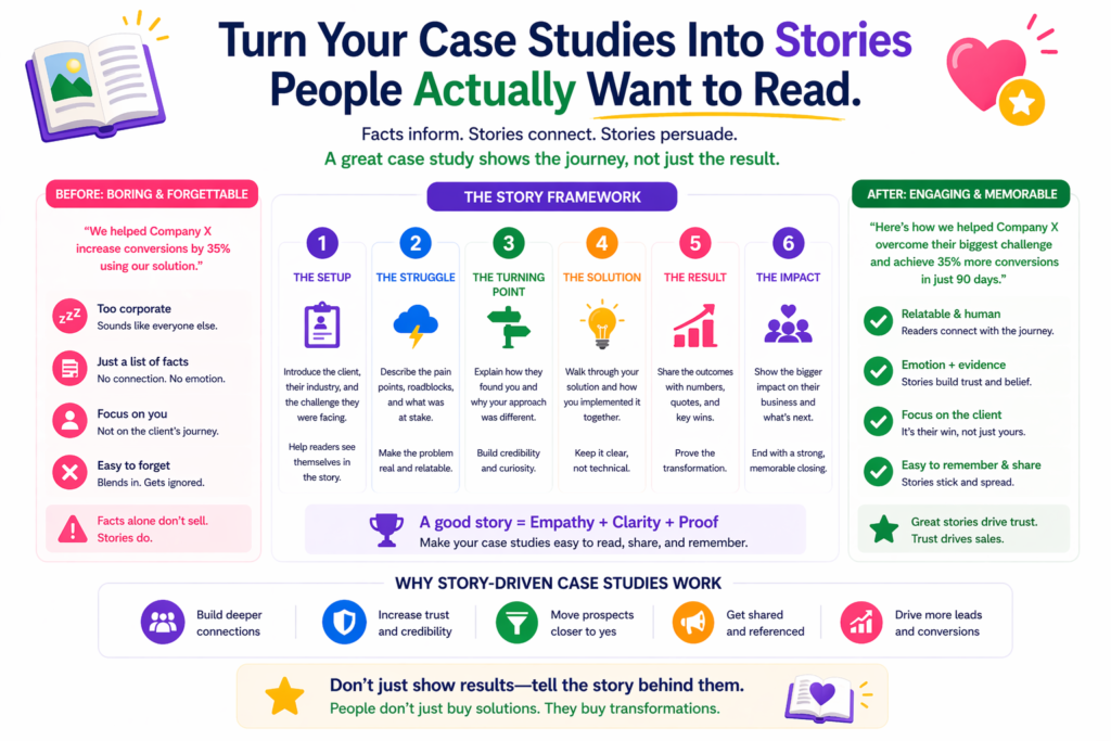Most case studies are far less useful than they should be. They are written like dull reports. They start with background, move into process, then end with a few numbers. They are technically fine, but emotionally weak. The buyer does not feel the tension. They do not feel the problem. They do not feel why the result mattered.