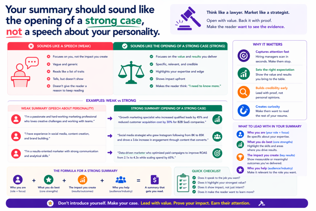 You do not need to say you are hardworking, detail-oriented, driven, or passionate unless the rest of the resume proves it anyway. Those words do not carry much weight on their own. What matters is how you work and what that work has produced.