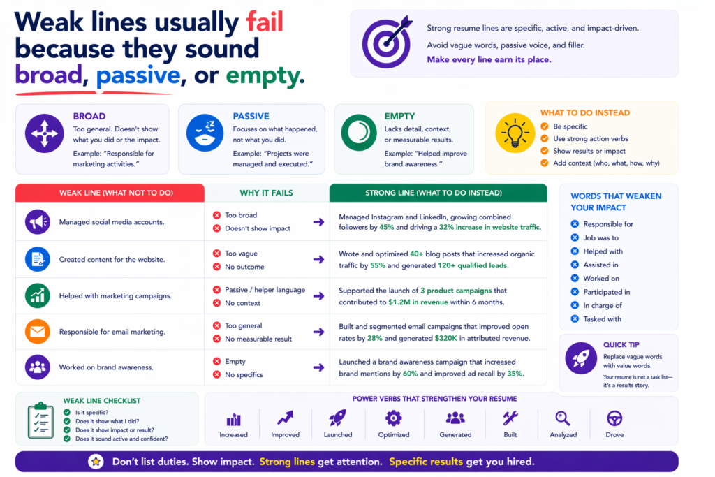 A lot of resume lines are not terrible. They are just too soft to matter. They say you assisted, supported, collaborated, helped, managed, or handled things without giving enough shape to the work. Those words are not always bad, but they become weak when they carry the whole sentence.
