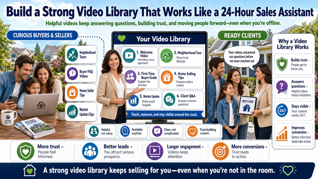 A video library is different from random video posting. Random videos may get views for a few days. A video library keeps helping people over time.