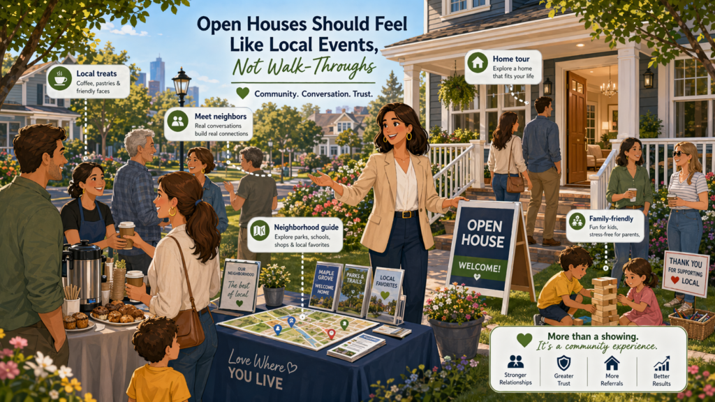 Open houses are often treated as simple showing windows. The agent puts up signs, opens the door, prints a few flyers, and waits for people to walk in. That may still bring some visitors, but it does not make the event feel special. It also does not give people a strong reason to remember you after they leave.