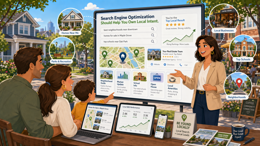 SEO is one of the most powerful long-term marketing channels for a real estate business. But it only works when you stop chasing broad traffic and start focusing on local intent.