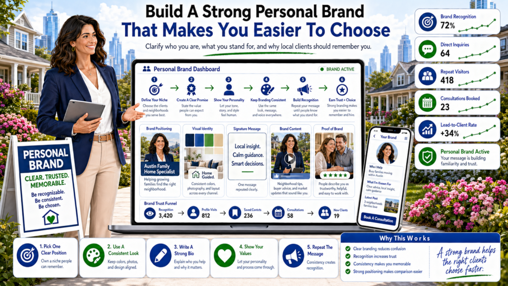 In real estate, your personal brand matters because clients are not hiring a logo. They are hiring a person. They want to know if you will be honest, available, calm, skilled, and steady when the pressure rises.