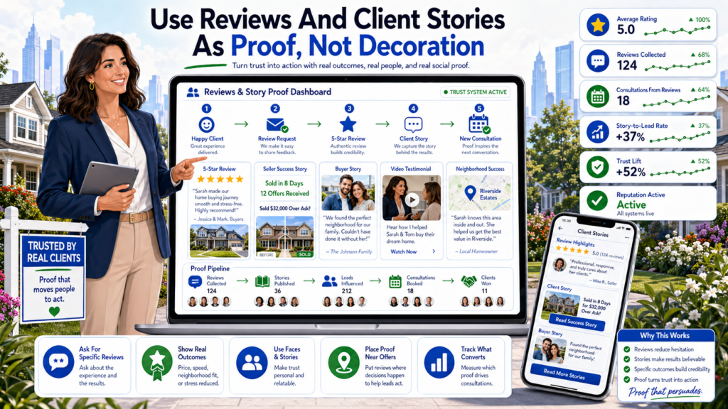 Real estate clients are making a big decision. They are trusting you with money, timing, family plans, and emotional stress. Before they contact you, they want evidence that you can help. Reviews give them that evidence in the words of people who have already worked with you.
