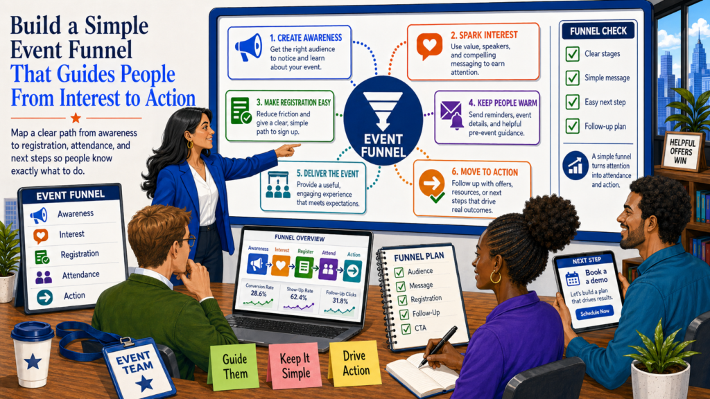Someone may first see a LinkedIn post about your event. Then they may visit the registration page. Then they may receive reminder emails. Then they may attend the session. Then they may watch a replay, read a follow-up email, download a guide, book a call, or share the event with someone on their team.
