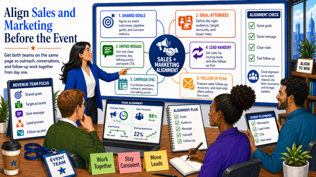 Marketing plans the event, promotes it, hosts it, and sends sales a list of attendees afterward. Sales then has to figure out who matters, what to say, and whether the leads are worth pursuing.