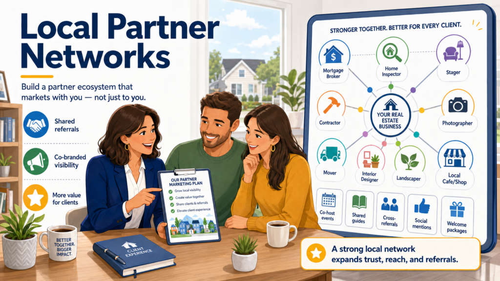 Real estate is connected to many other local services. Buyers need lenders, movers, inspectors, contractors, cleaners, designers, lawyers, insurance agents, landscapers, storage companies, and local shops. Sellers need many of the same people, plus stagers, photographers, repair workers, and sometimes estate sale help.