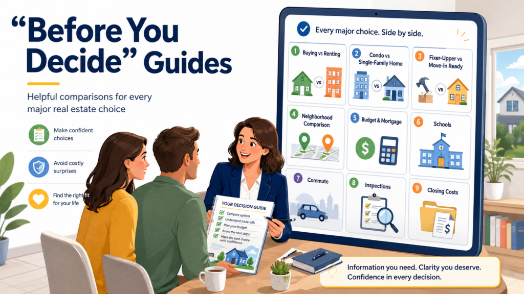 Should they buy now or wait? Should they sell first or buy first? Should they renovate before selling or list as-is? Should they choose a larger home farther out or a smaller home in a better location? Should they accept the first strong offer or wait for more interest? Should they rent out the old home or sell it?