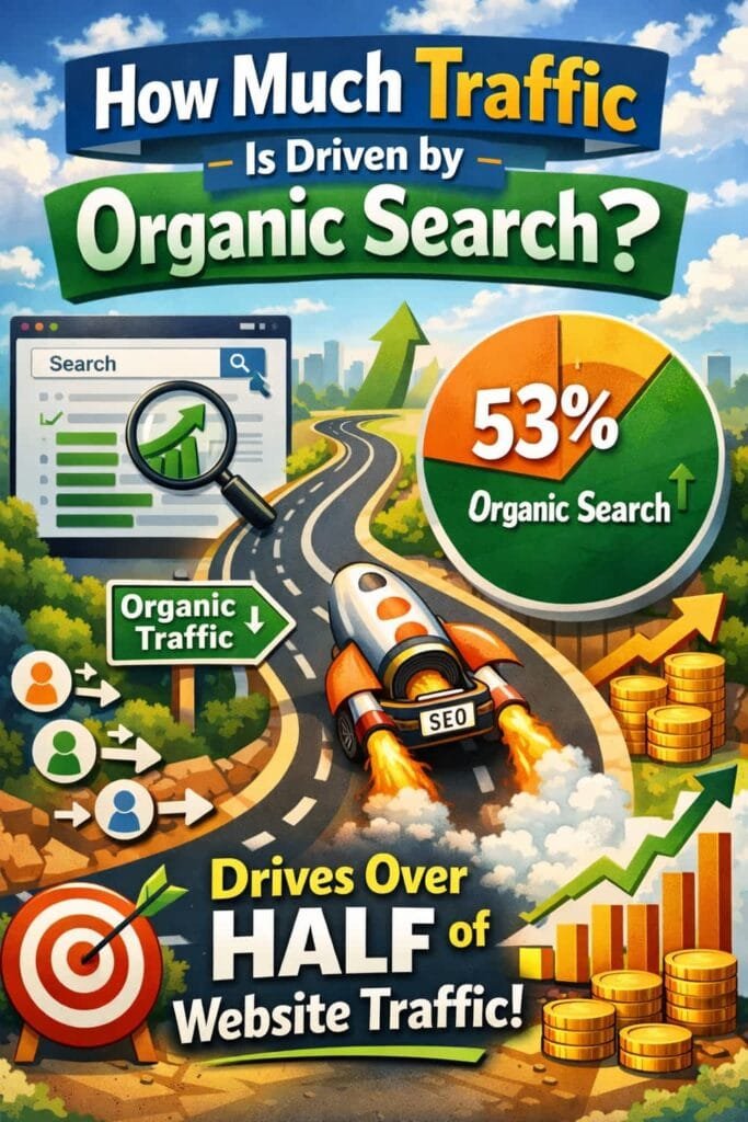Organic search drives 53% of website traffic. This statistic highlights the significance of organic search in the digital marketing landscape. Unlike paid traffic, which incurs a cost for each click, organic traffic is free and can provide a steady stream of visitors over time.
