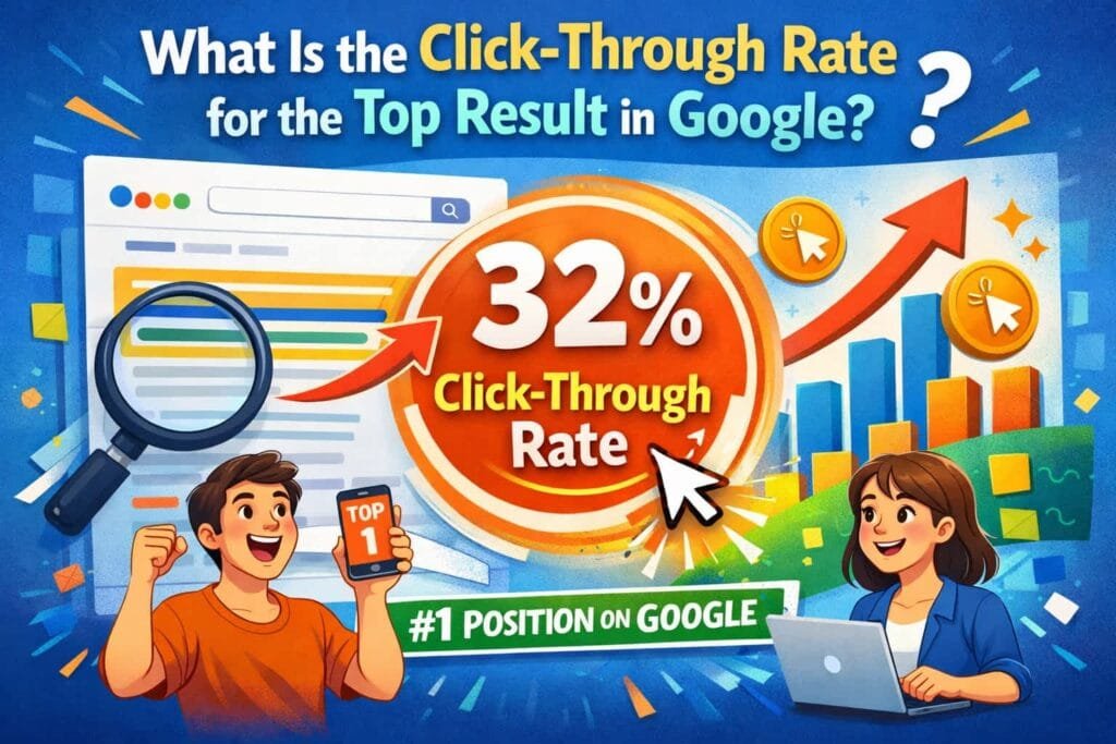 The number one result in Google gets 31.7% of all clicks. Securing this top spot can dramatically increase your website’s visibility and traffic. Users tend to trust and click on the first result more than lower-ranked links, making it a highly desirable position.