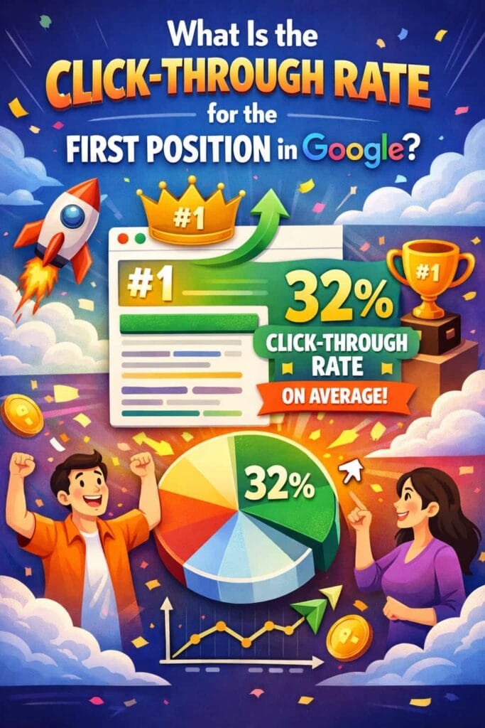 The average click-through rate for the first position in Google is 28.5%. Securing the top spot in search results can significantly increase your website’s traffic. Users tend to trust and click on the first result more than lower-ranked links, making it a highly coveted position.