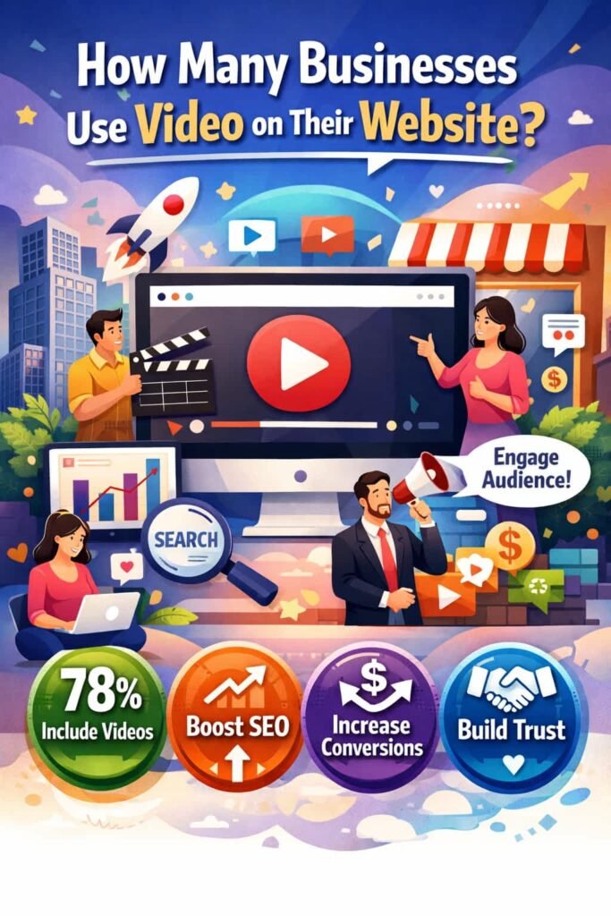 81% of businesses use video for marketing on their website. Embedding videos on websites can enhance user experience, increase time spent on the site, and improve SEO rankings. Videos on landing pages, product pages, and about pages can effectively communicate value propositions and drive conversions.