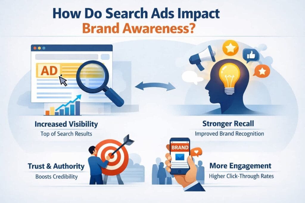 Search ads significantly boost brand awareness, increasing it by 46%. This makes PPC a valuable tool for brands looking to establish or reinforce their presence in the market.