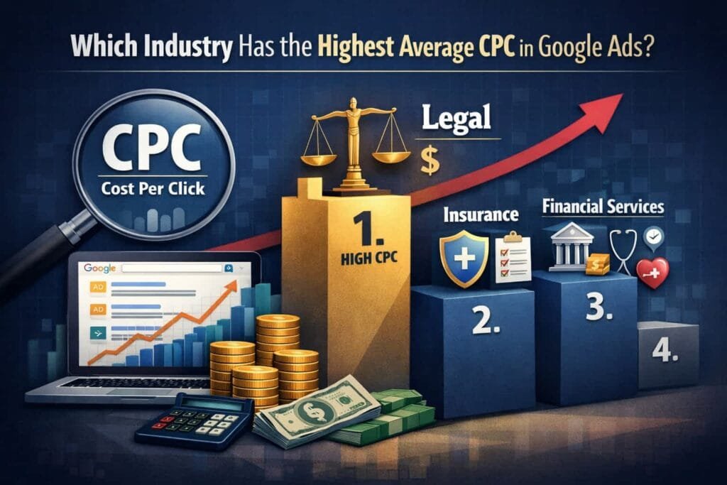 The financial services industry has the highest average CPC in Google Ads at $5.88.