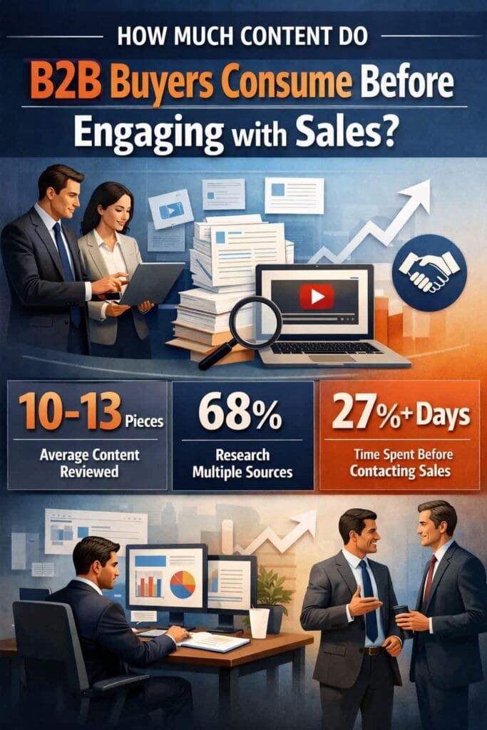 Nearly half of B2B buyers consume multiple pieces of content before reaching out to a sales representative. This statistic highlights the importance of providing a variety of content that guides prospects through their buyer's journey.