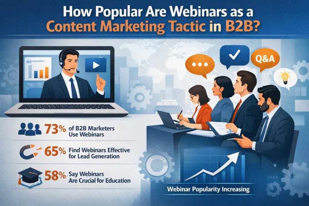 Webinars are a popular content marketing tactic, used by 71% of B2B marketers. They offer an interactive platform for sharing in-depth knowledge, demonstrating products, and engaging with prospects in real time.
