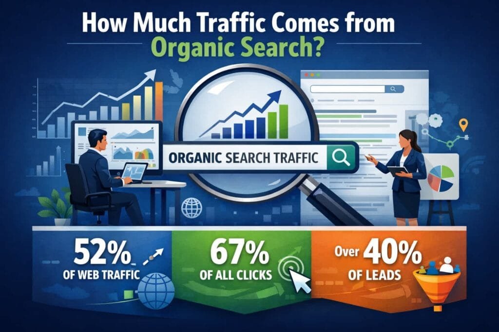 53% of website traffic comes from organic search. Organic search remains a vital source of traffic for websites. Users trust search engine results and often turn to search engines to find information, products, and services.