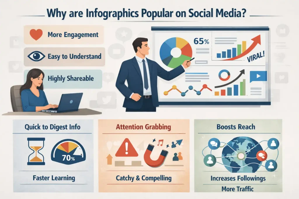 Infographics combine data and design to present information in an easily digestible and visually appealing format. Their ability to simplify complex information and make it accessible makes them highly shareable, resulting in three times more likes and shares compared to other content types.