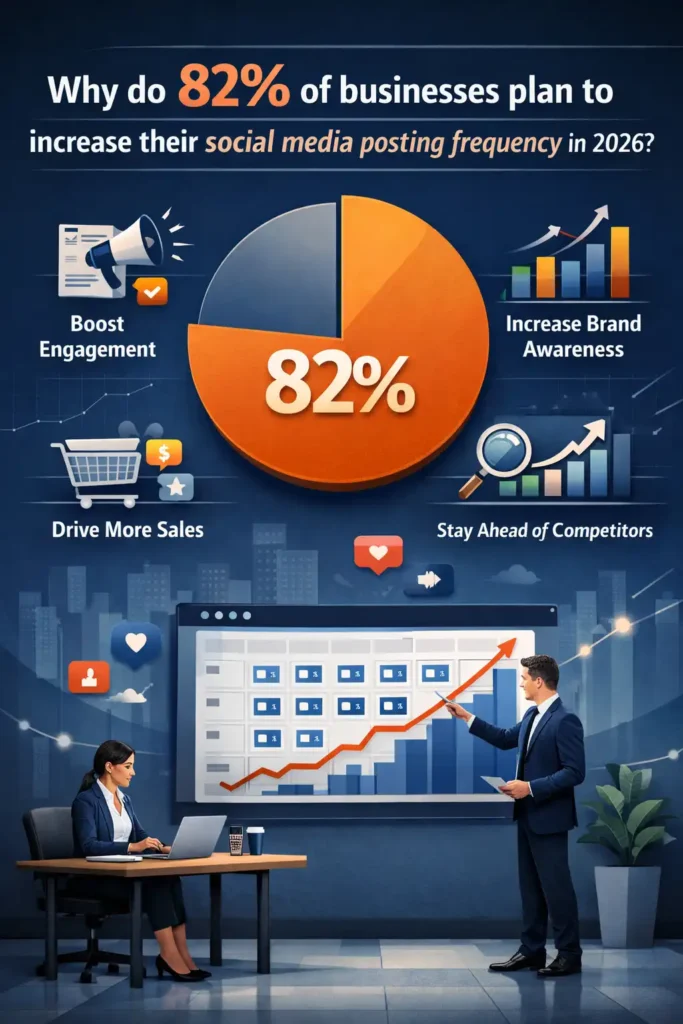 82% of businesses plan to increase their social media posting frequency in 2024. Increased posting frequency helps businesses stay top-of-mind with their audience, drive engagement, and keep up with the fast-paced nature of social media. Regular posting ensures that your content is seen by more people, increasing the chances of reaching new followers and potential customers.