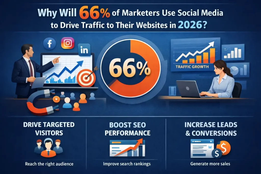 66% of marketers will use social media to drive traffic to their websites in 2024. Social media platforms are powerful tools for increasing website traffic by sharing content, promotions, and links that direct users to your site. This can help boost your online visibility, increase engagement, and drive conversions.