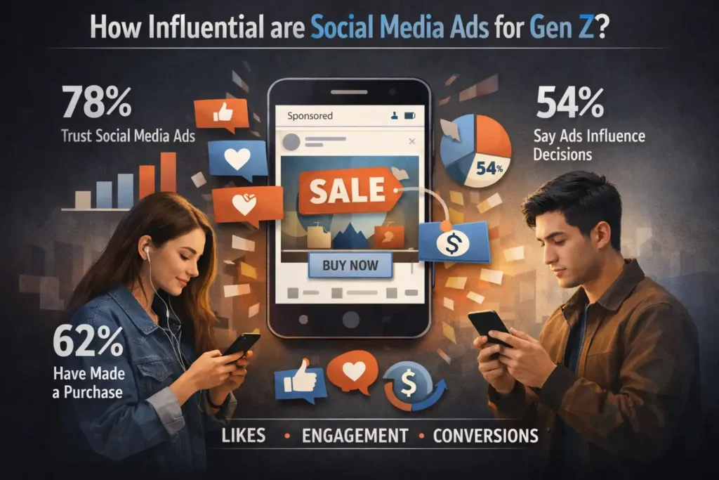 Social media ads have a strong influence on Gen Z’s purchasing decisions. This generation is receptive to well-targeted ads that are relevant to their interests and needs. Effective social media advertising can drive brand awareness, engagement, and conversions among Gen Z.