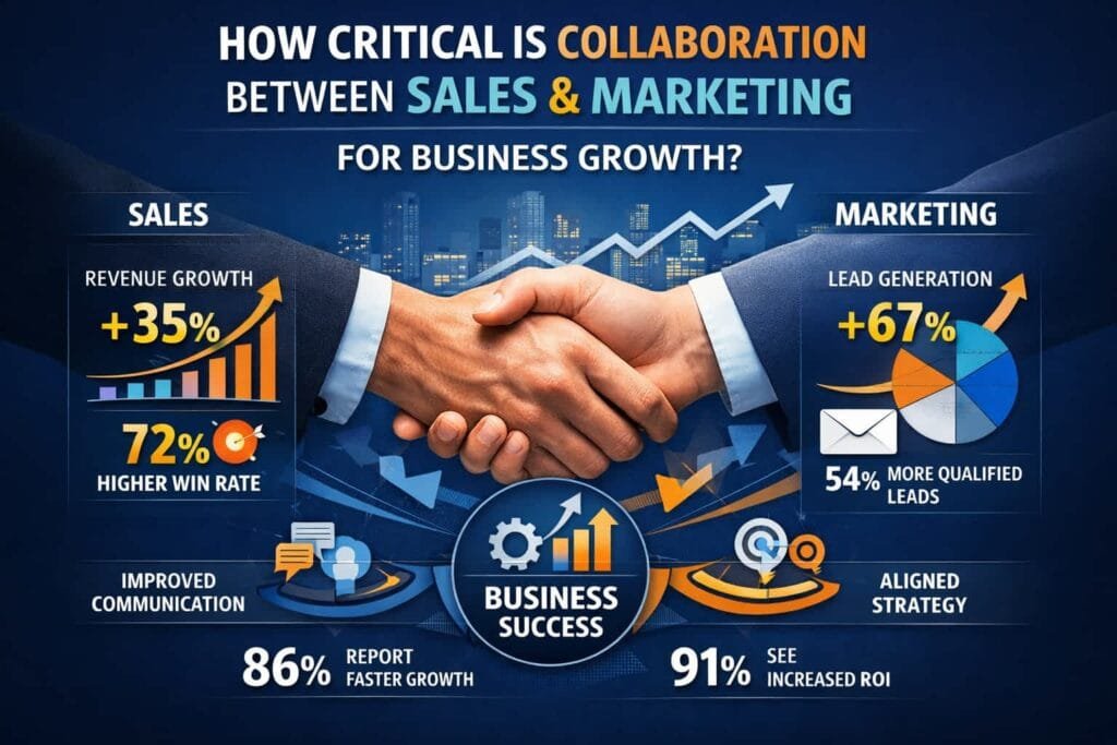 A vast majority of sales and marketing leaders (87%) believe that collaboration between their teams is essential for business growth. This alignment fosters a more cohesive strategy, leading to improved performance and faster achievement of business goals.