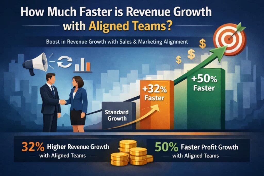 Companies with aligned sales and marketing teams achieve 19% faster revenue growth. This acceleration is due to the improved efficiency and effectiveness of joint efforts in driving sales and customer engagement.