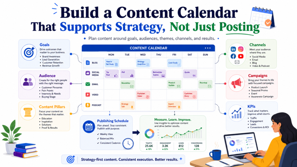 A content calendar should not be a place where random ideas are stored. It should be a simple plan that helps your business publish the right message at the right time for the right reason.