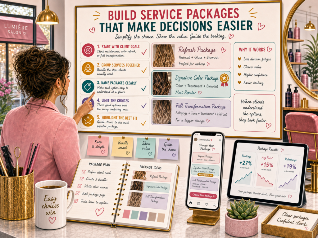 Too many choices can stop people from booking. A salon menu with dozens of services may look complete, but it can also feel confusing. Clients often do not know what they need. They just know what result they want.