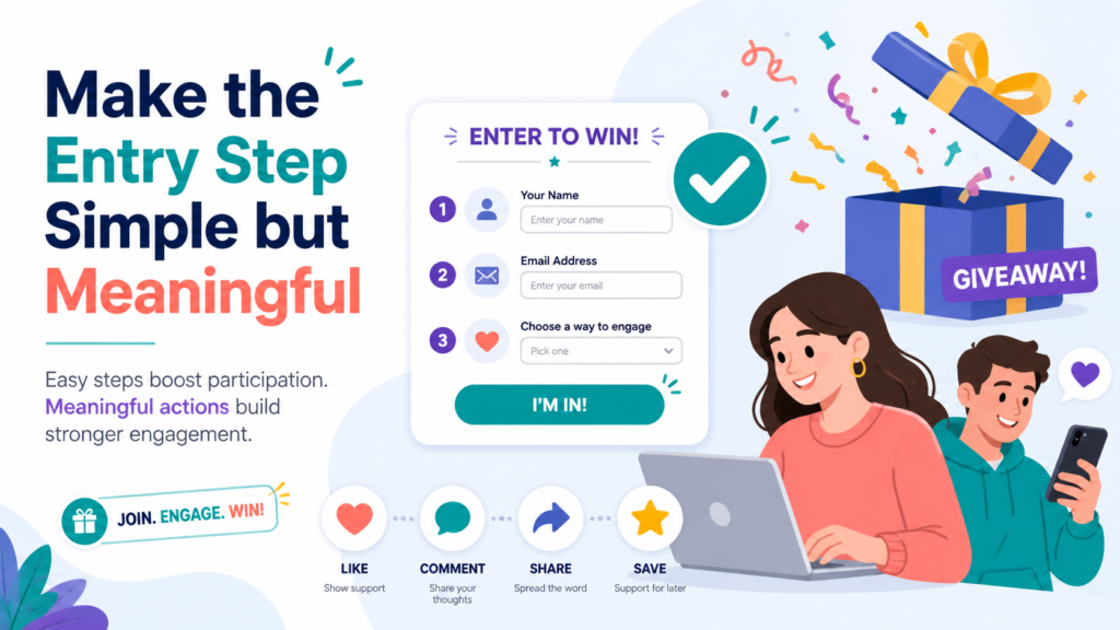 A giveaway should be easy to enter. If the entry process feels too long, people will leave before they finish. But that does not mean the entry should be careless or empty.