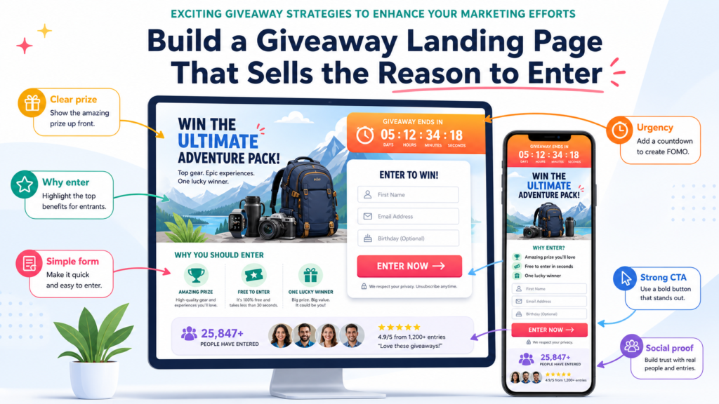 Many brands run giveaways only throughsocial media posts. That can work for small campaigns, but a proper landing page gives you more control. It helps you explain the value, collect leads, track results, and guide people after they enter.