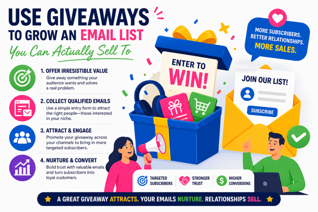 An email list gives you more control. That is why one of the smartest uses of a giveaway is email growth. But the goal is not just to collect as many emails as possible. The goal is to collect emails from people who may care about what you sell.