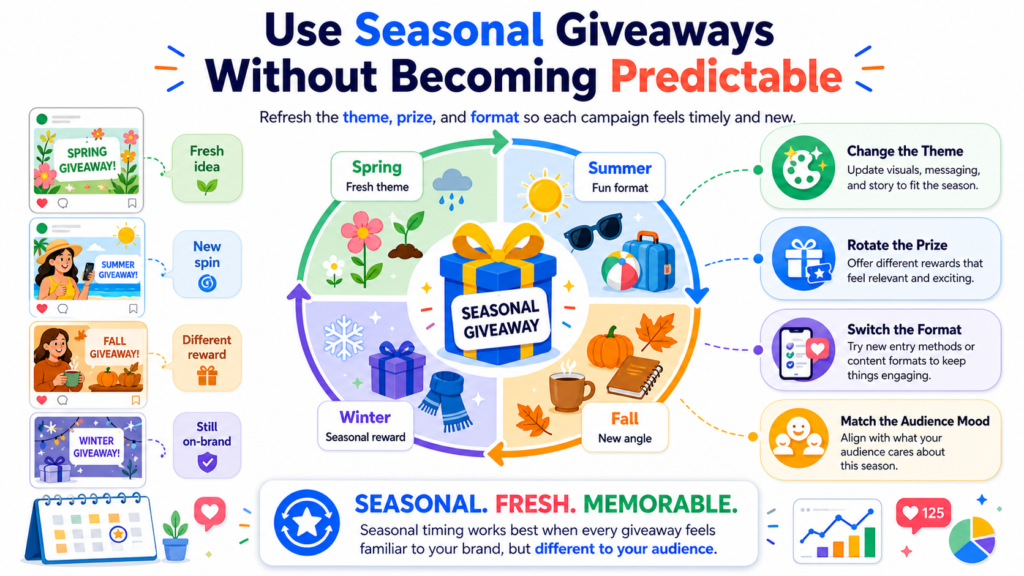 Seasonal giveaways can work very well because people are already in a buying or planning mood. Holidays, new year planning, back-to-school periods, business anniversaries, and industry events can all create useful timing.