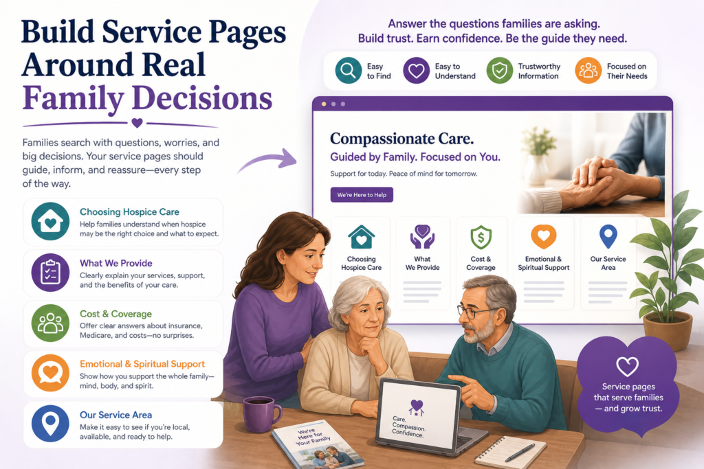 A hospice service page should do more than describe care. It should help a family make sense of a hard decision. When someone lands on a page about in-home hospice, pain support, respite care, or spiritual care, they are not just looking for a definition. They are trying to picture what life may look like in the next few days or weeks.